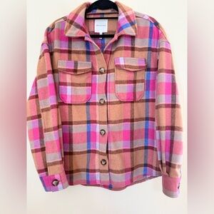Avec Les Filles Vibrant Pink and Tan Plaid Shacket